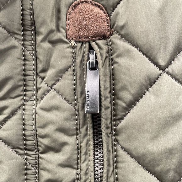 Zara Man Jacket XL Men Button Front with Pockets Quilted Green Long Sleeve Warm - Picture 3 of 16